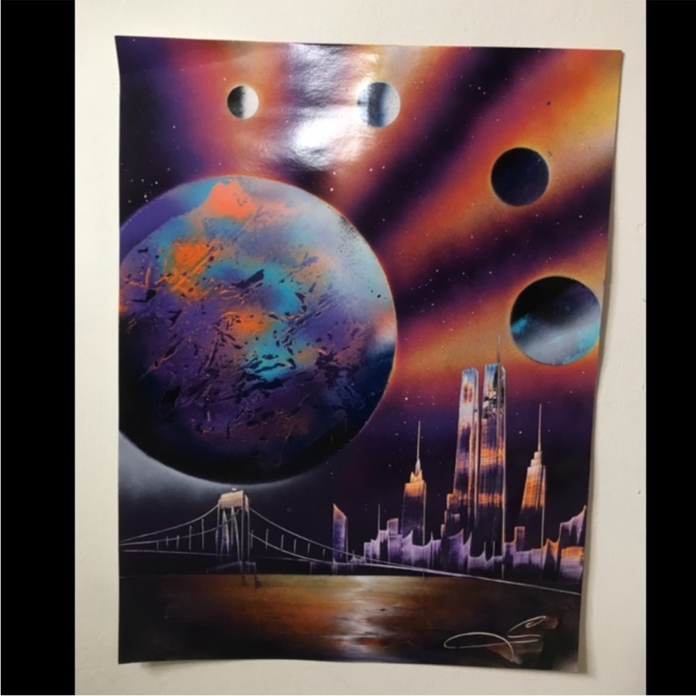 Colorful Cosmic Cityscape Art Poster